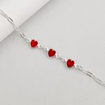 Pulseira Infantil Prata Legitima 925 Corações Zirconia Vermelha 1,0gr