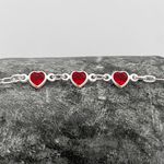 Pulseira Infantil Prata Legitima 925 Corações Zirconia Vermelha 1,0gr