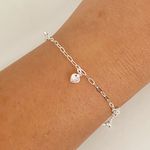 Pulseira Prata Legitima 925 5 Pingentes Coração Cristal 1,5gr