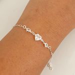 Pulseira Prata Legitima 925 3 Corações Zirconia Cristal 1,5gr