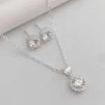 Conjunto Prata Legitima 925 Corrente 40cm + Brinco Zirconia Cristal