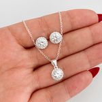 Conjunto Prata Legitima 925 Corrente 40cm + Brinco Zirconia Cristal