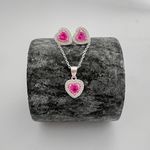 Conjunto Prata Legitima 925 Corrente 40cm + Brinco Coração Rosa