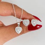 Conjunto Prata Legitima 925 Corrente 40cm + Brinco Coração Cristal