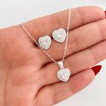 Conjunto Prata Legitima 925 Corrente 40cm + Brinco Coração Cristal