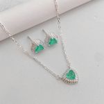 Conjunto Prata Legitima 925 Corrente 45cm + Brinco Coração Turmalina