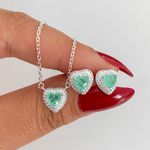 Conjunto Prata Legitima 925 Corrente 45cm + Brinco Coração Turmalina