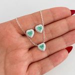 Conjunto Prata Legitima 925 Corrente 45cm + Brinco Coração Turmalina