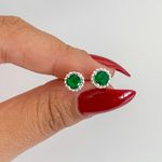 Brinco Prata Legitima 925 Zirconia Verde Redonda com Base Trabalhada