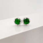 Brinco Prata Legitima 925 Zirconia Verde Redonda com Base Trabalhada