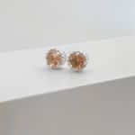 Brinco Prata Legitima 925 Zirconia Morganite Redonda com Base Trabalhada