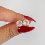 Brinco Prata Legitima 925 Zirconia Morganite Redonda com Base Trabalhada