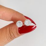 Brinco Prata Legitima 925 Zirconia Cristal Redonda com Base Trabalhada