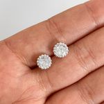 Brinco Prata Legitima 925 Zirconia Cristal Redonda com Base Trabalhada