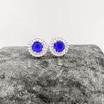 Brinco Prata Legitima 925 Zirconia Azul Escuro com Detalhes