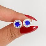 Brinco Prata Legitima 925 Zirconia Azul Escuro com Detalhes