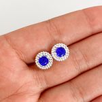 Brinco Prata Legitima 925 Zirconia Azul Escuro com Detalhes