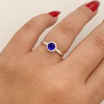 Anel Prata Legitima 925 Zirconia Azul Redonda com Base Trabalhada