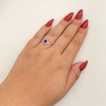 Anel Prata Legitima 925 Zirconia Azul Redonda com Base Trabalhada