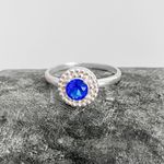 Anel Prata Legitima 925 Solitário Azul Escuro com Detalhes