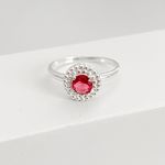 Anel Prata Legitima 925 Solitário Rubi com Detalhes