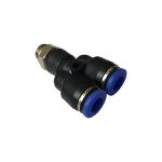 Conexão Pneumática de Engate Rápido Y Tubo 06mm x 06mm x 1/4 BSP PWT06G02