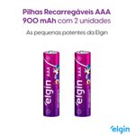 CARTELA COM 2 PILHAS RECARREGAVEIS ELGIN AAA 900MAH BATERIA 1,2VOLTS