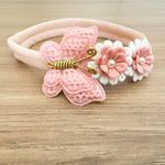 Faixa guipure borboleta rose