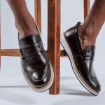 Sapato Masculino Loafer Roma Esporte Fino em Couro Legitimo Preto