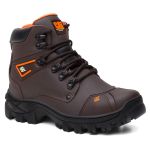 Bota Masculina Adventure Coturno Catpriime De Couro Com C.A Café com Laranja