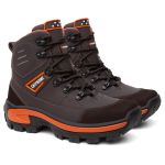 Bota Masculina Adventure Coturno Cano Alto Catpriime De Couro Com C.A Cafe Com Laranja