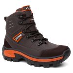Bota Masculina Adventure Coturno Cano Alto Catpriime De Couro Com C.A Cafe Com Laranja