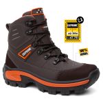 Bota Masculina Adventure Coturno Cano Alto Catpriime De Couro Com C.A Cafe Com Laranja