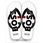 Chinela Boss Preta e Branca detalhes Vermelho Importada Verão Super Macia Solado Eva Alta Qualidade 