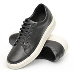 Tênis Masculino Casual Couro Legítimo Milano Preto