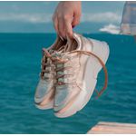 Tênis Skeaker Feminino Casual Sola 5,5cm dourado couro legítimo 