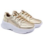 Tênis Skeaker Feminino Casual Sola 5,5cm dourado couro legítimo 