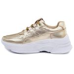Tênis Skeaker Feminino Casual Sola 5,5cm dourado couro legítimo 