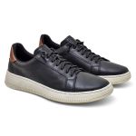 Tênis Casual Masculino Couro Legítimo cano baixo RSV Preto Camel 