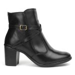 Bota Feminina Salto Alto Coturno Couro Detalhe Transpassado Frontal Firenze Preto