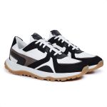 Tênis Masculino Casual Couro Legítimo Retro Desert Runner Branco Preto Taupe