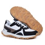 Tênis Masculino Casual Couro Legítimo Retro Desert Runner Branco Preto Taupe