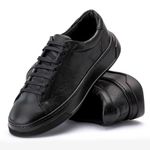 Tênis Masculino Casual Couro Legítimo Rio Allblack