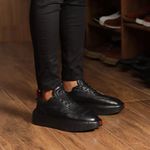 Tênis Masculino Casual Couro Legítimo Hong Kong All Black 