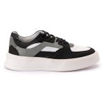 Tênis Sneaker Masculino Casual Couro Legítimo Yokohama Fly Cinza Gelo e Preto