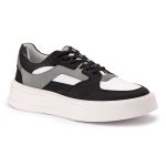 Tênis Sneaker Masculino Casual Couro Legítimo Yokohama Fly Cinza Gelo e Preto