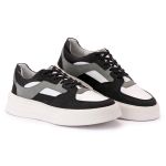 Tênis Sneaker Masculino Casual Couro Legítimo Yokohama Fly Cinza Gelo e Preto
