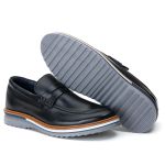 Sapato Masculino Loafer Masculino em Couro Legítimo Tratorado Preto Maldivas