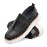Sapato Loafer Masculino Couro Legítimo Alaska Preto com camurça