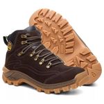 Bota Coturno Cano Médio Couro Legítimo Chicago Café Masculina Adventure Trilha Com C.A 